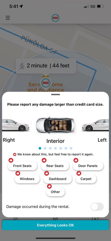 Damage reporting screen